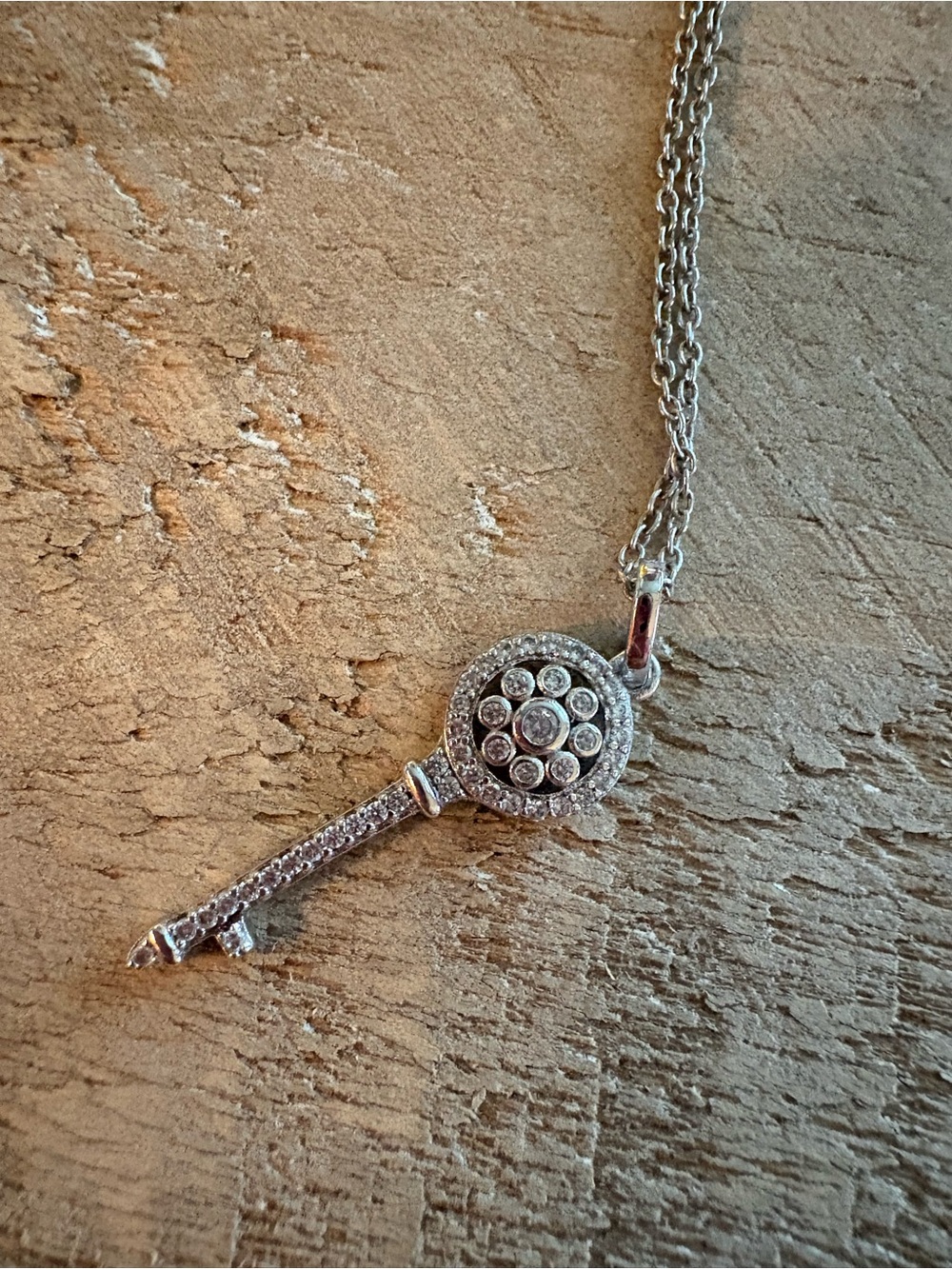 935 Sterling Silver Key Pendant Necklace with CZ